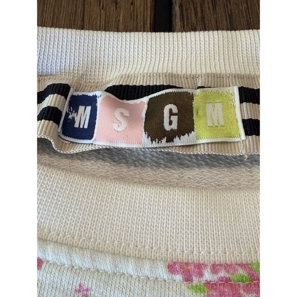 MSGM Floral Crop Sweatshirt Women’s Size M White Multi Crew Neck Made In Italy - Picture 4 of 11